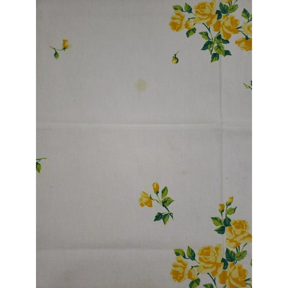 VTG Cloth Tablecloth Yellow Cabbage Rose Rectangle 54